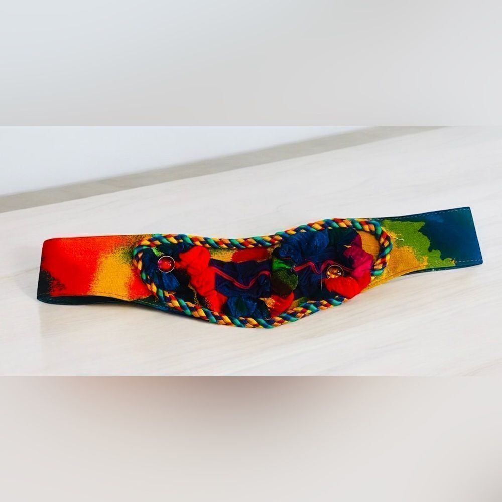 Ali Miles Fabric Belt Small Colorful Beaded Whimsical Vintage